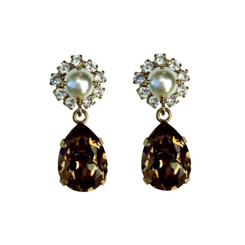 Pearl Flower Drops Light Smoked Topaz