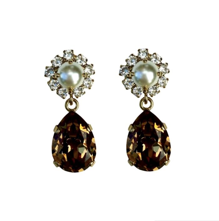 Pearl Flower Drops Light Smoked Topaz