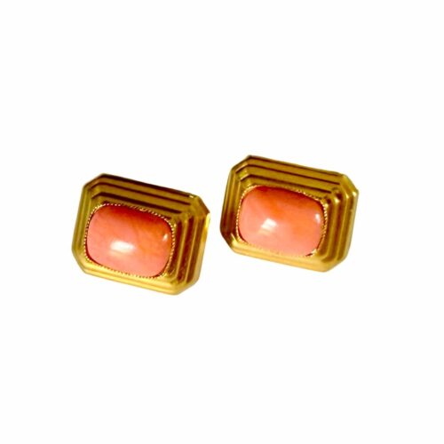 Art Deco Coral and Gold Statement Studs